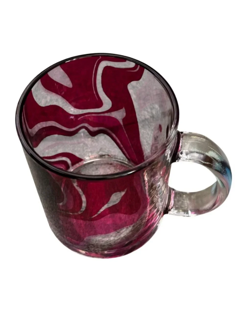 Glass Mug with Pink Swirl Pattern, 11.oz
